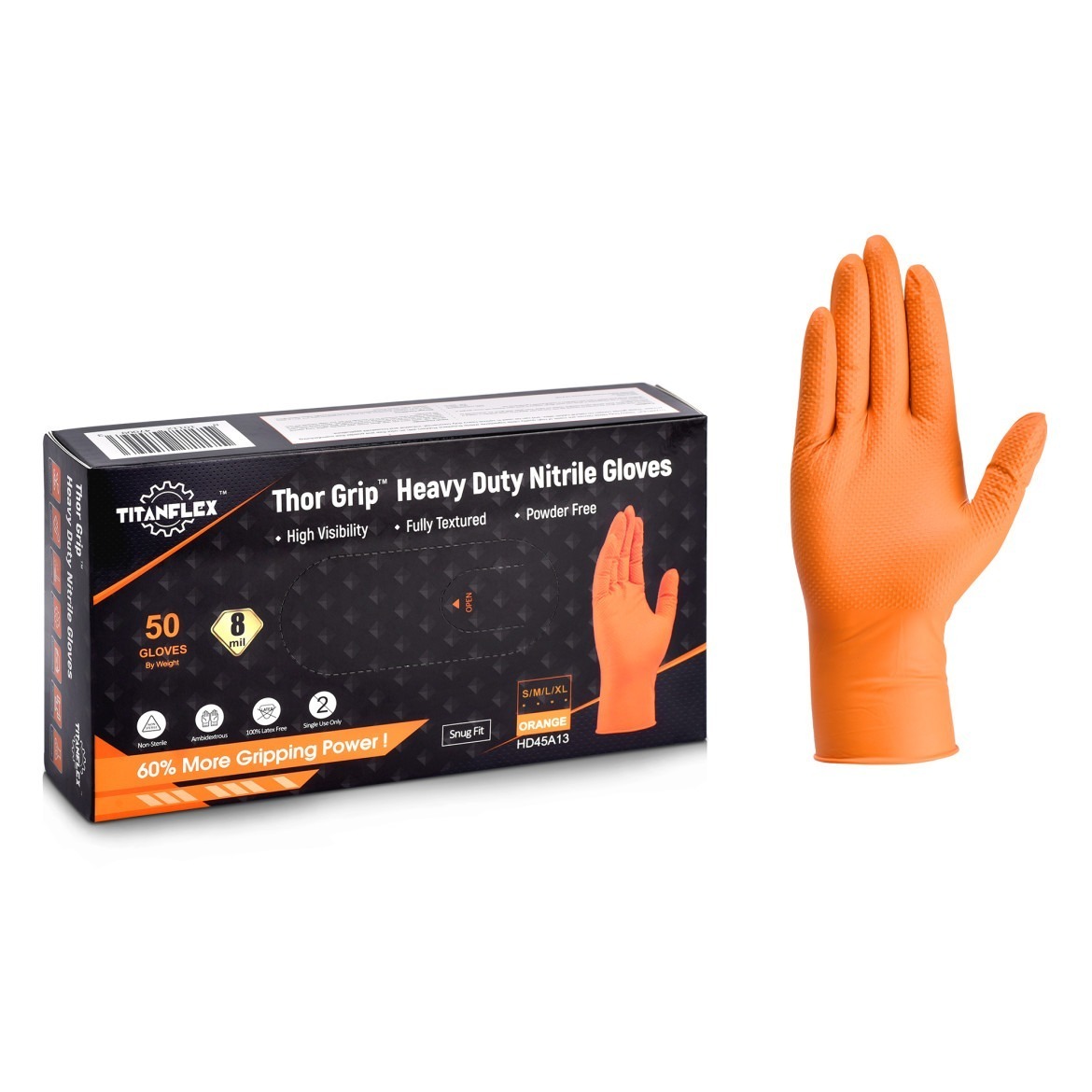 TitanFlex Disposable Heavy-Duty Industrial Nitrile Gloves, Orange